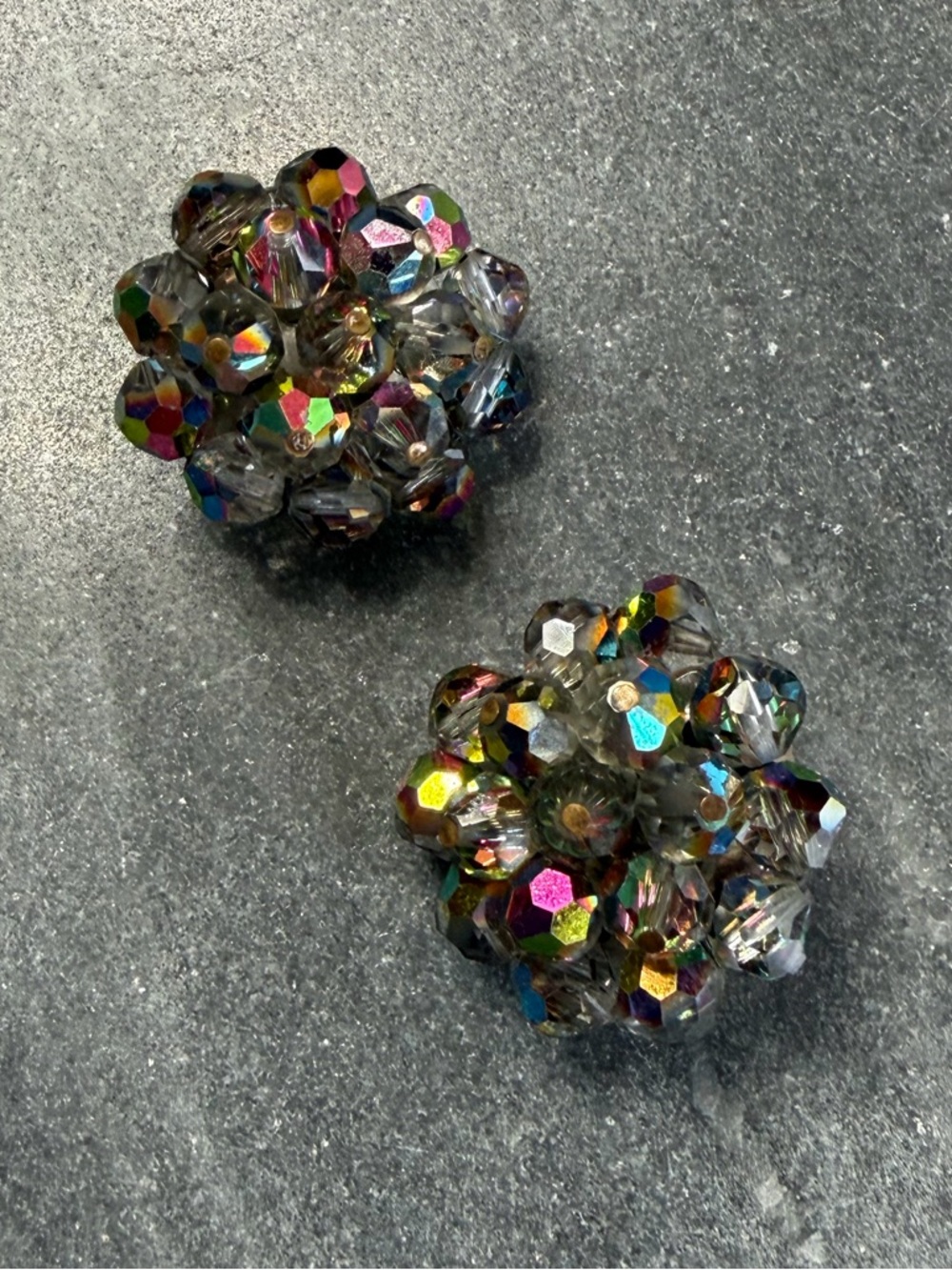 Vintage Mystic Rainbow Glass Beaded Cluster Earrings